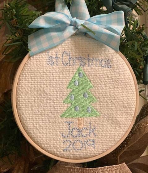 Personalized Baby Boy's 1st Christmas Hoop Ornament
