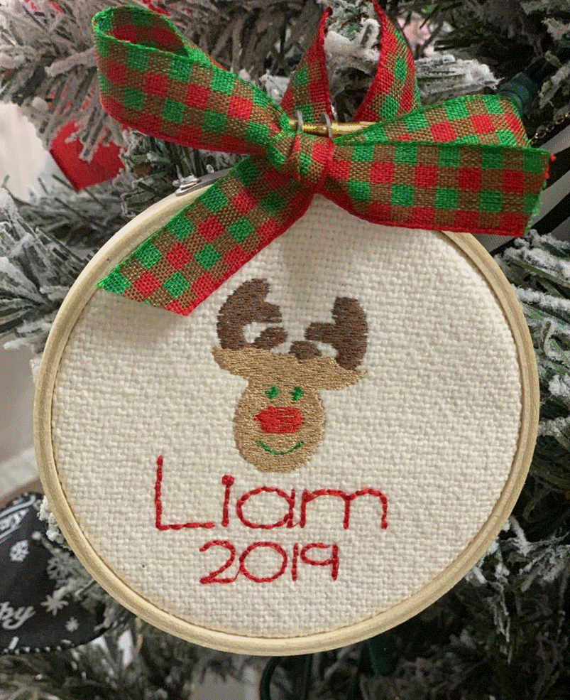 Personalized Christmas Reindeer Hoop Ornament