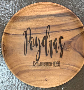 12" Round Wooden Tray Personalized